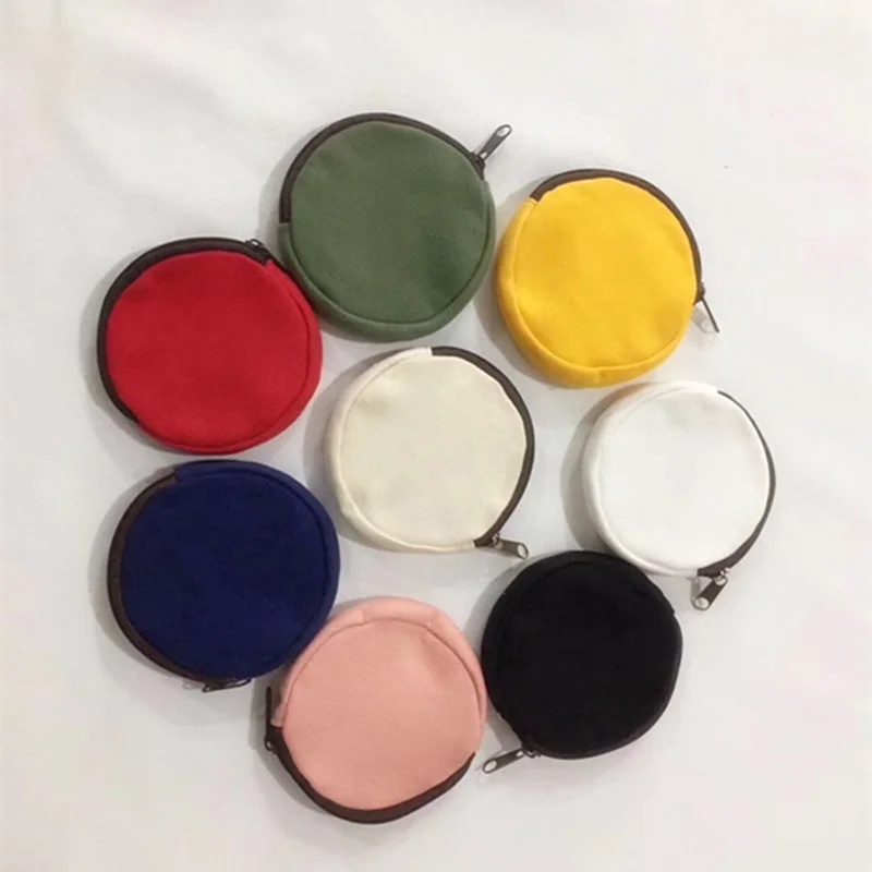 

In Stock Small Round Shape Canvas Coin Pouch, Customized or in stock