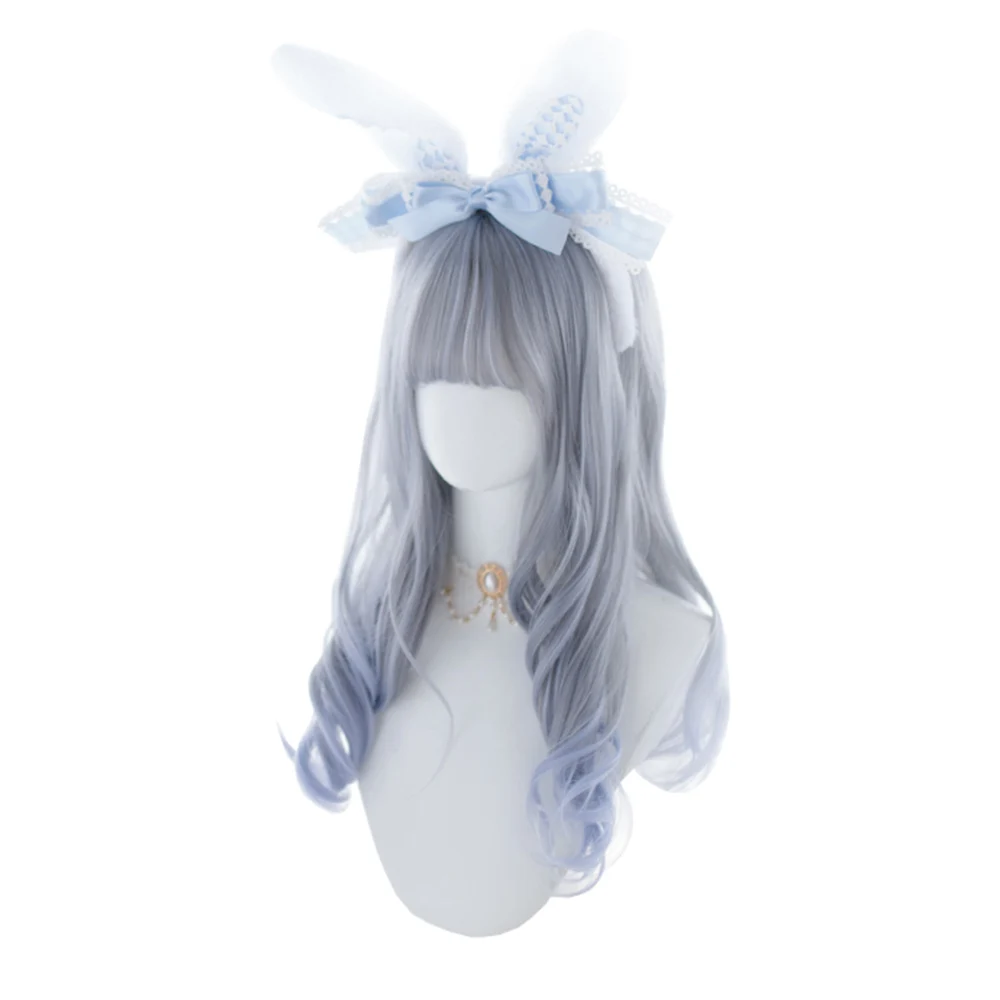 

Lolita Long Curly Hair Wig Ombre Blue Pink Sweet Cute Rooming Face Japanese Harajuku Girls Cosplay Party Wigs, Pic showed