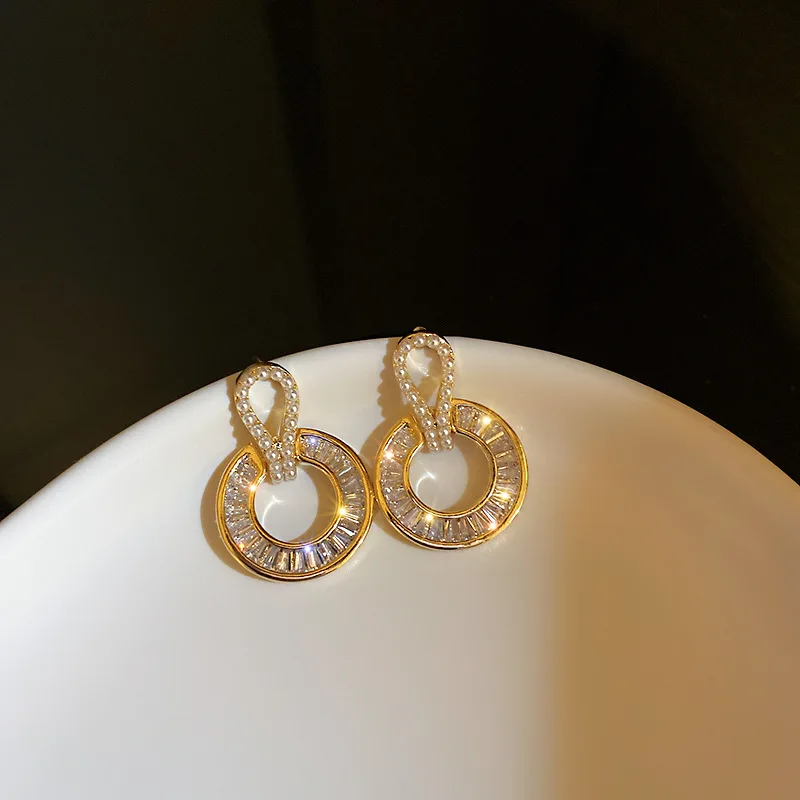 

new statement real gold plated crystal gold circle earrings