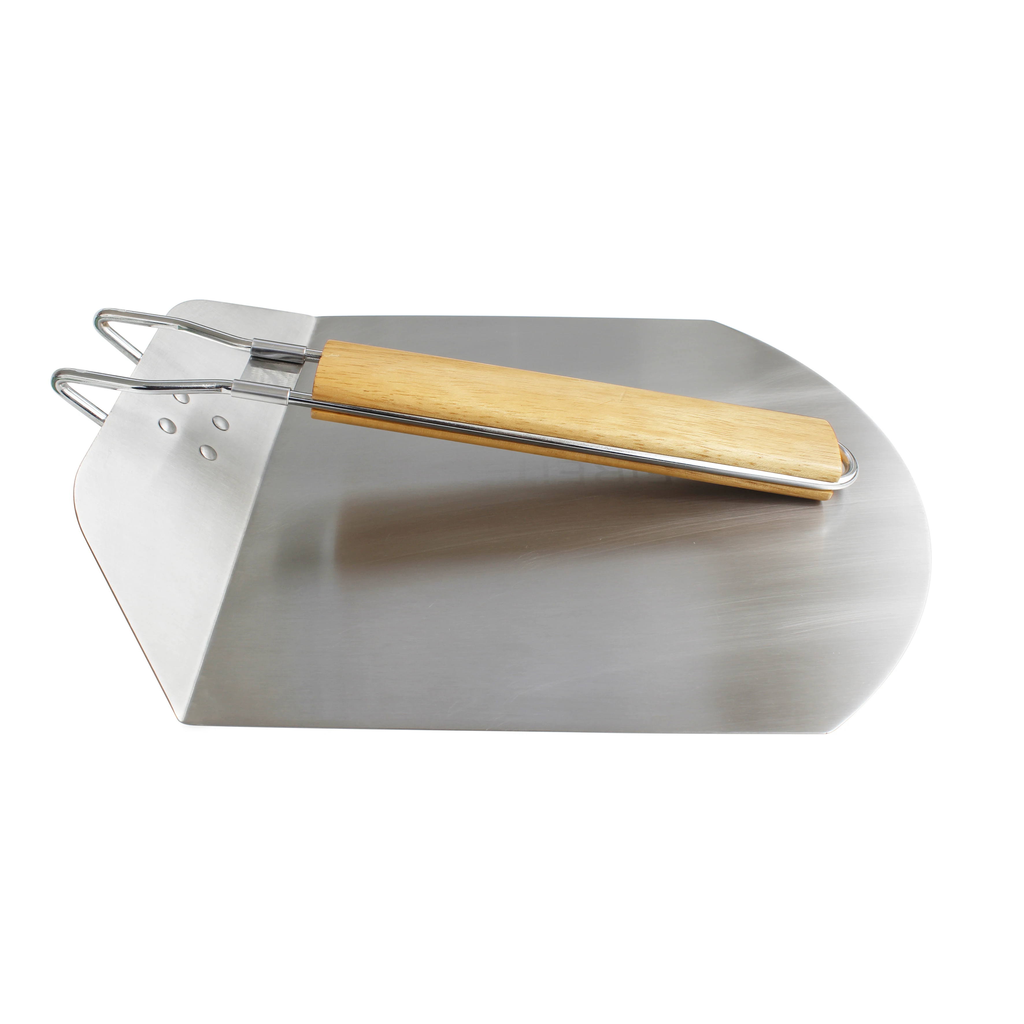 Stainless Steel Pizza Peel With Folding Wooden Handle Buy Stainless