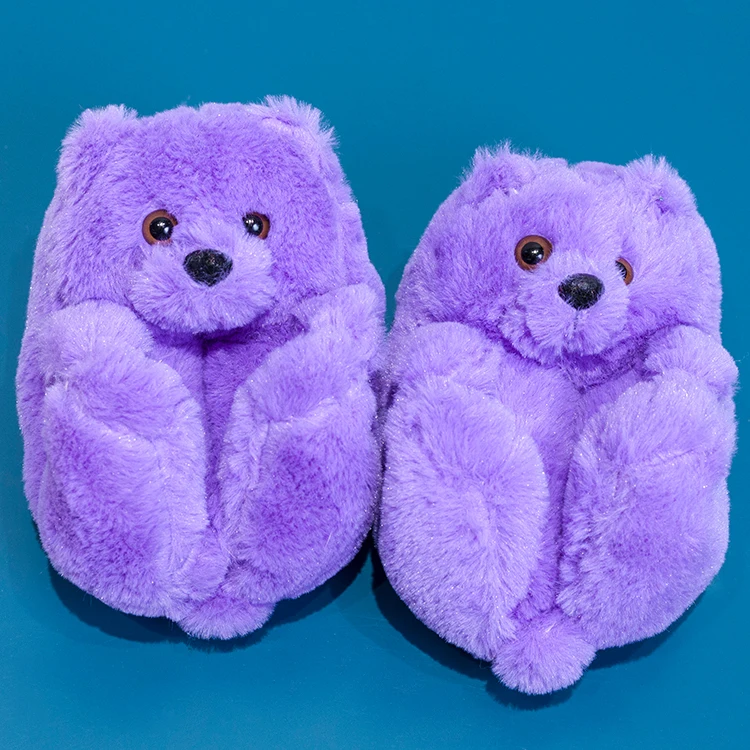 

Wholesale Kids Bedroom Warm Cartoon Shoes Animal Soft Fluffy Bear Shoes Plush Teddy Bear Slippers