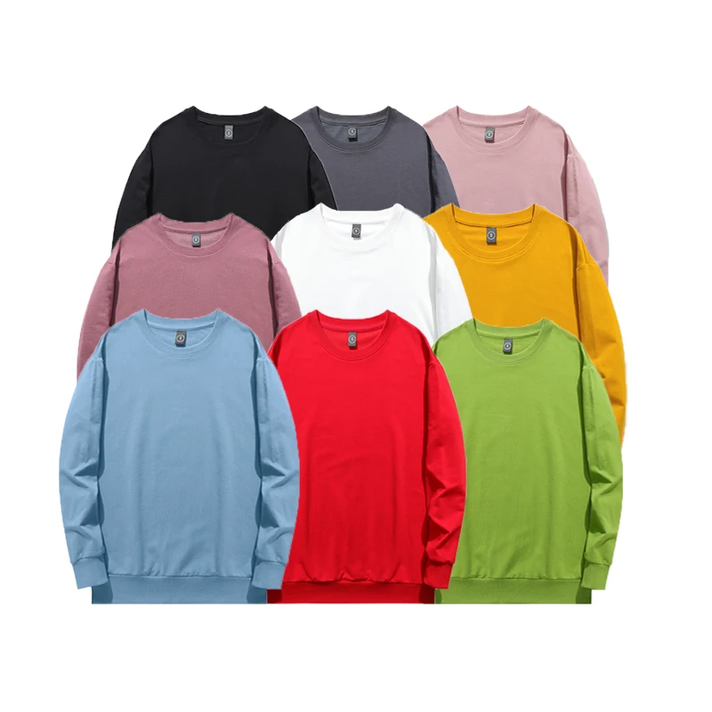 

long sleeve fleece pullover clothes round neck sweatshirt without hoodies accept custom design printing, White\black\black\red\orange\gray\blue\green\purple