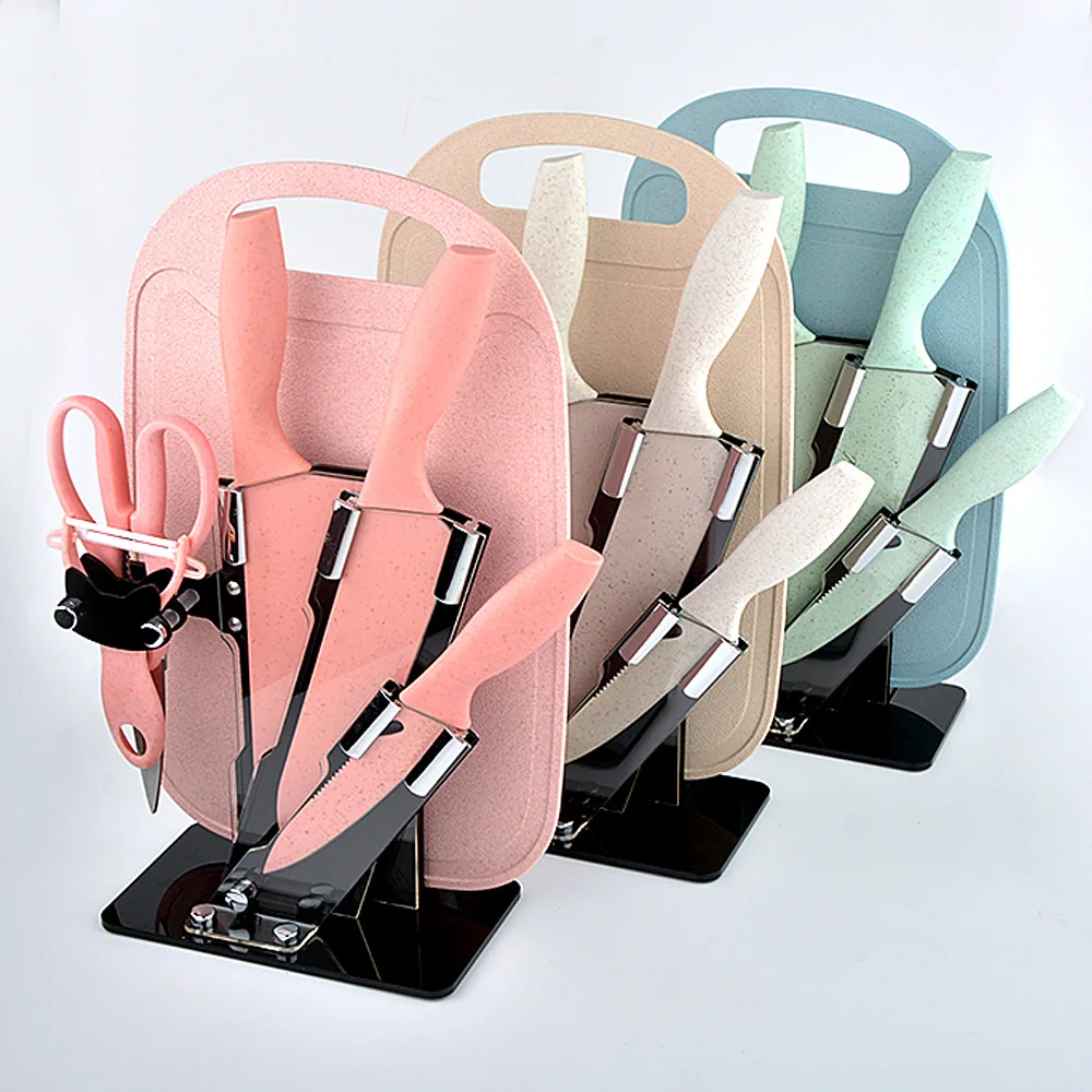 

7-piece Wheat Straw Kitchen Knife Set Gift Box Household