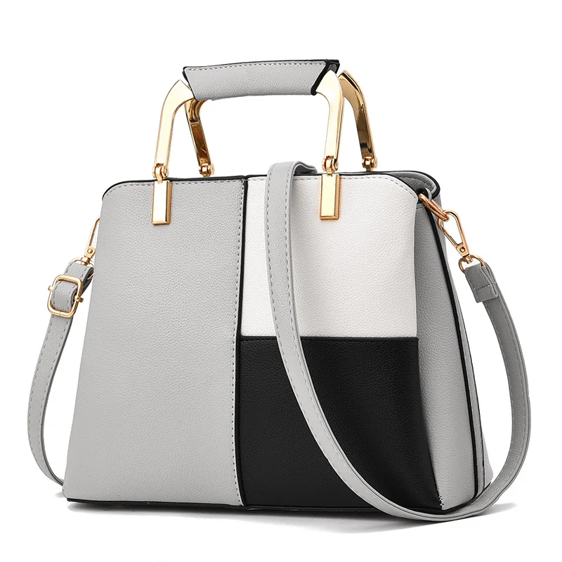 

Hot sale leather handbag contrast color shoulder ladies bags women hand bag