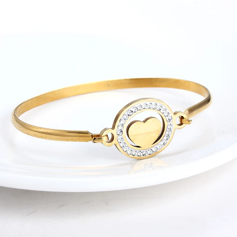 

New Stainless Steel Bracelet Crystal Bracelet Gold Charm heart Bracelet Jewelry Gift Bangles For Women Valentine's Day, Picture
