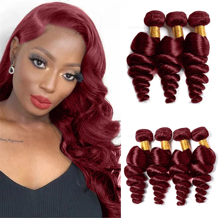 

SHI SHENG 2021 Hot selling 18in/20in/22in/24in Wine Red Hair Weaving Loose Wave Bundle Hair for Women
