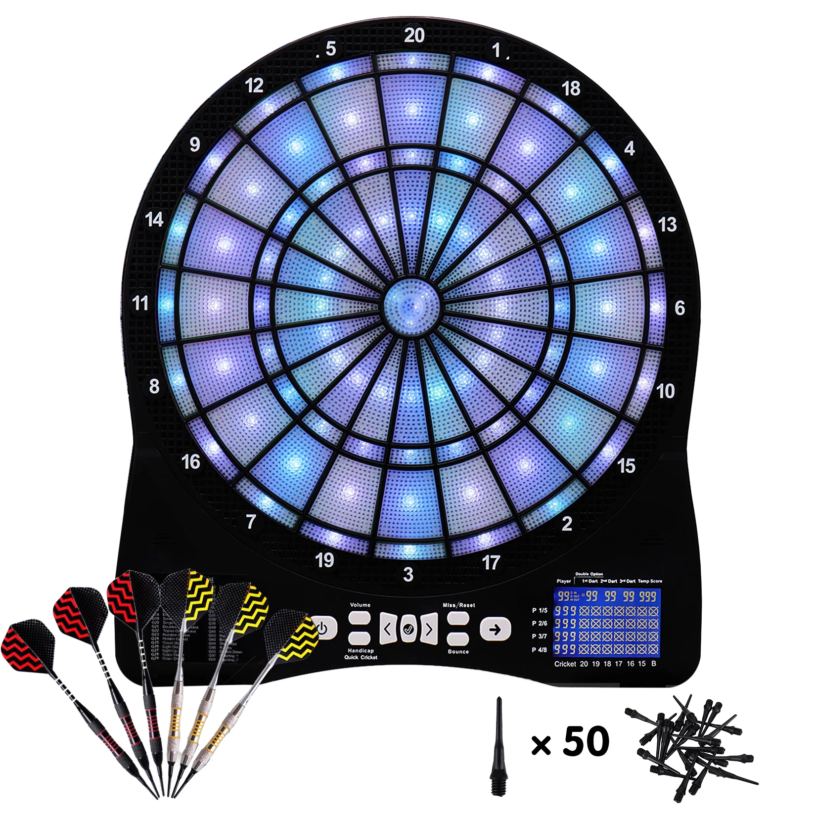 Win.max Plastic Electronic Dartboard LED Display with 6 Darts 50 Extra Tips 48 Games with 315 Variations