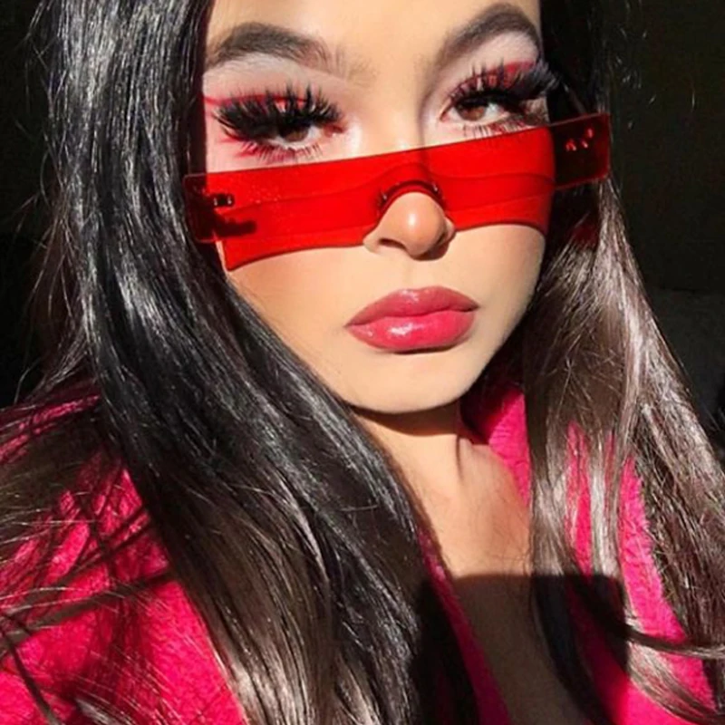 

2020 Fashion Luxury Brand Designer Red Pink Clear Small Lens New Rectangle Sunglasses Women Personality Sun Glasses Shades