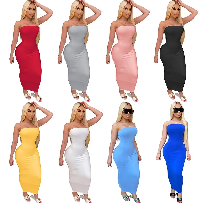 

Summer Pus Size Dresses 4xl 5xl 6xl 7xl 2021 New Arrival Solid Women Casual Dress Backless Maxi Bodycon Dress With Lady
