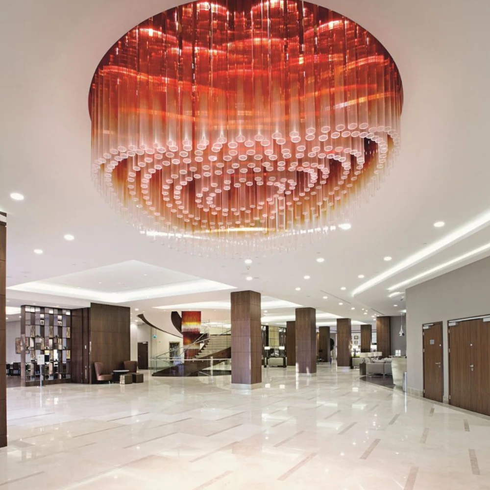 Modern Indoor Design Chandelier Round Shape Hand Blown Glass Tube Metal foyer chandelier lighting fixture