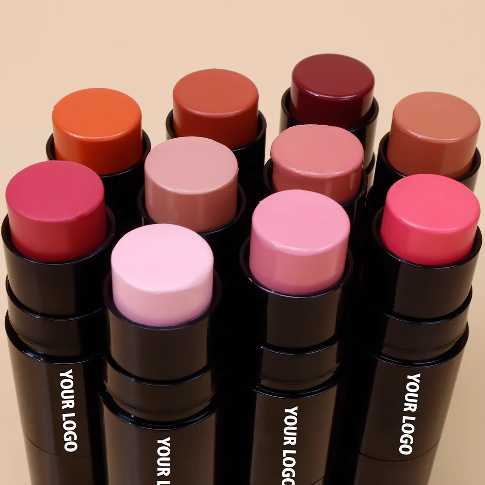 Custom Logo Private Label Matte Cream Blusher Stick and Bronzer Contour Vegan Makeup Stick Blush With Brush