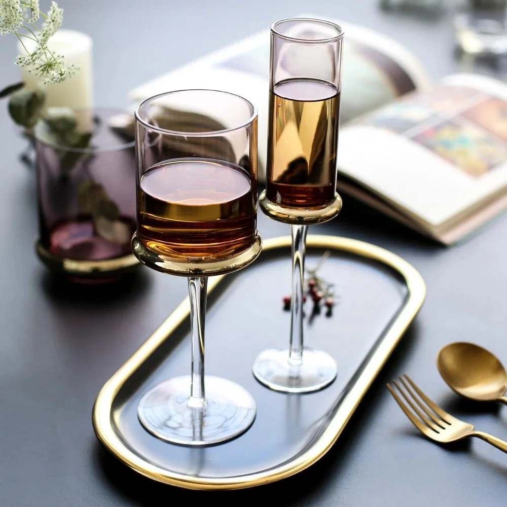 

Luxury Electroplated gold European glass wine cup goblet cocktail glass cups Bar Hotel party Water cup champagne glasses