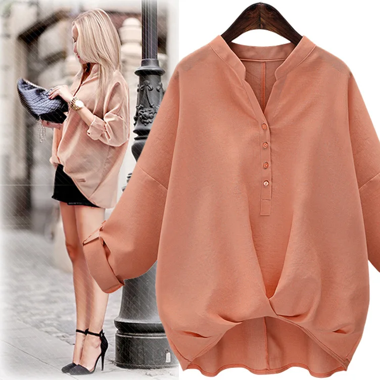 

Best Price Fashion women's solid color front short back long cotton linen shirt V-neck loose shirt top office ladies clothing