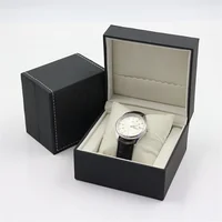 

Elegant Rectangle Black Leather Custom Logo Gift Watch PU Box with Paper Sleeve and Box Pillow