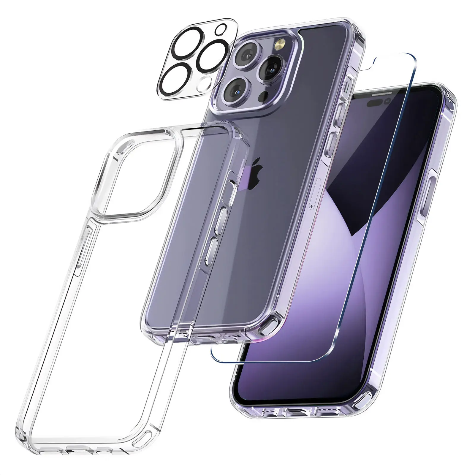 

3 In 1 For Iphone 14 Case Tempered Glass Camera Lens Screen Protector