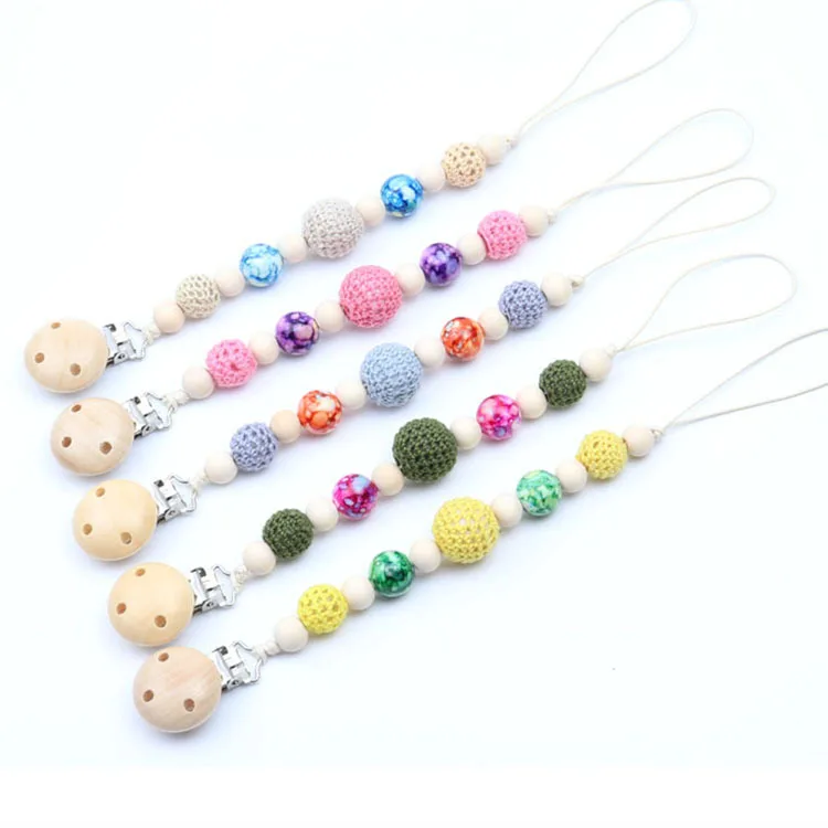 

Crochet Wood bead Infant Pacifier Chain Clip Dummy Baby Teething Soother Chain Nipple Holder