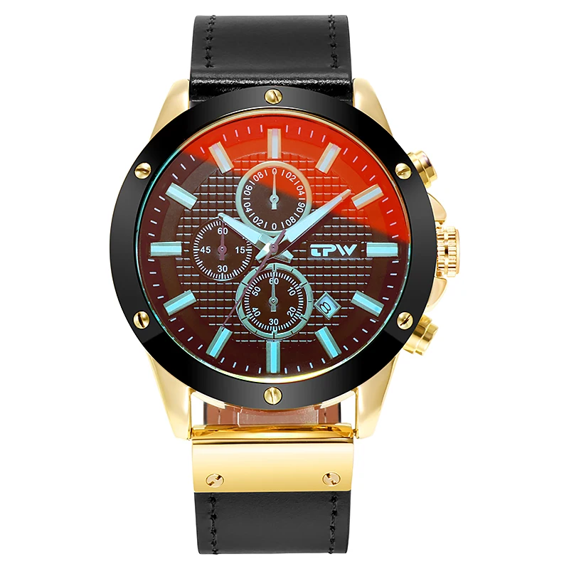 

men luxury custom chrono watch golden wristwatch jam tangan