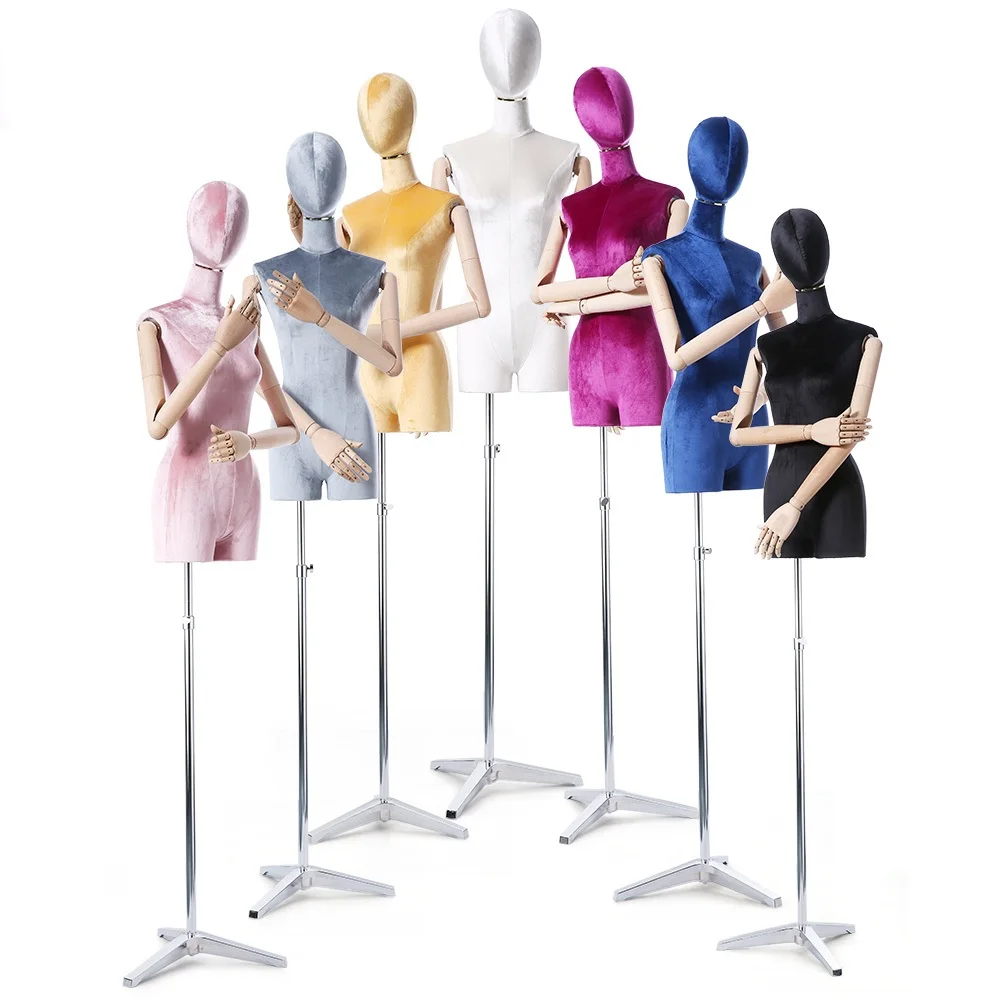 

Clothing Store Half Body Torso Velvet Mannequin Female Dummy ABS Plastic Arms Models Dress Form Women Fashion Design Mannequins, Grey or other color