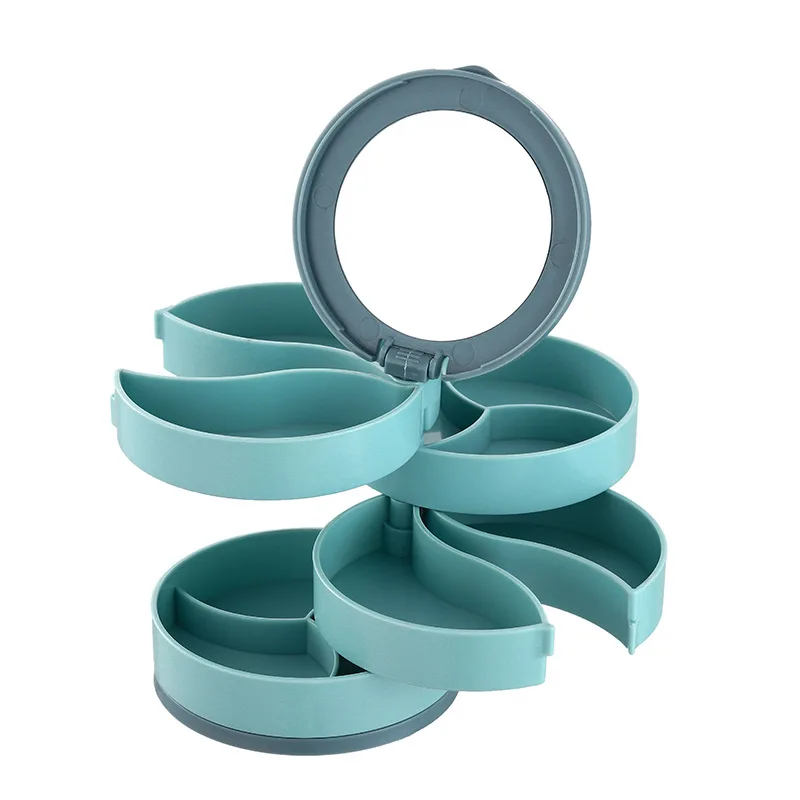 

Multi-layer Rotation Plastic Modern Pink Dark Green Earrings Necklace Jewelry Box With Mirror, Pink,blue,white