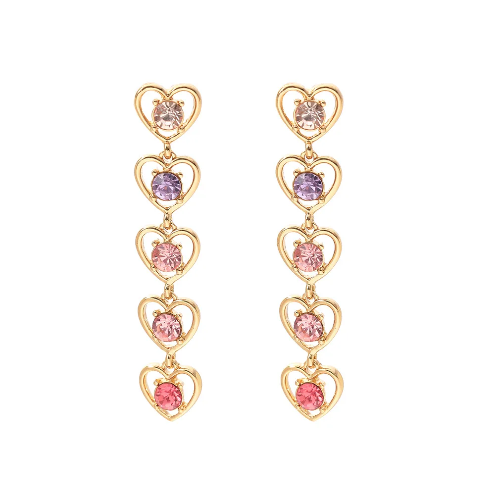 

Cute Pink Crystal Rhinestone Long Heart Drop Earrings for Women Fashion Gold Plated Statement Dangle Earrings Jewelry, 1 styles to choose