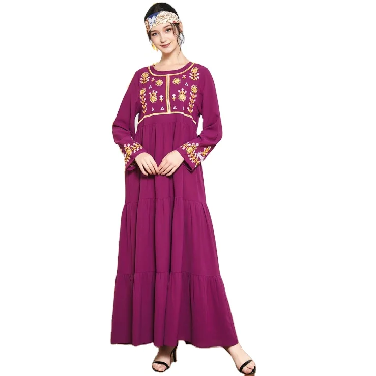 

Fuchsia pleated embroidered Muslim maxi dress