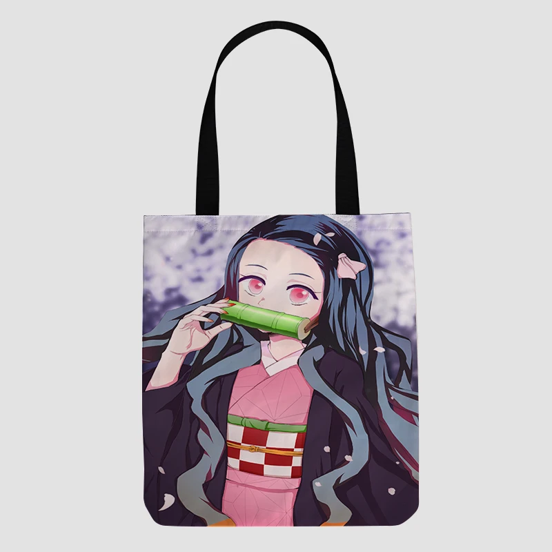 

custom Demon Slayer DIY cartoon picture canvas Environmental friendly sling foldable reusable shopping bag