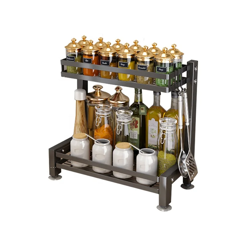 

Stainless Steel Black Kitchen Shelf Tabletop Storage Seasoning Spice Rack