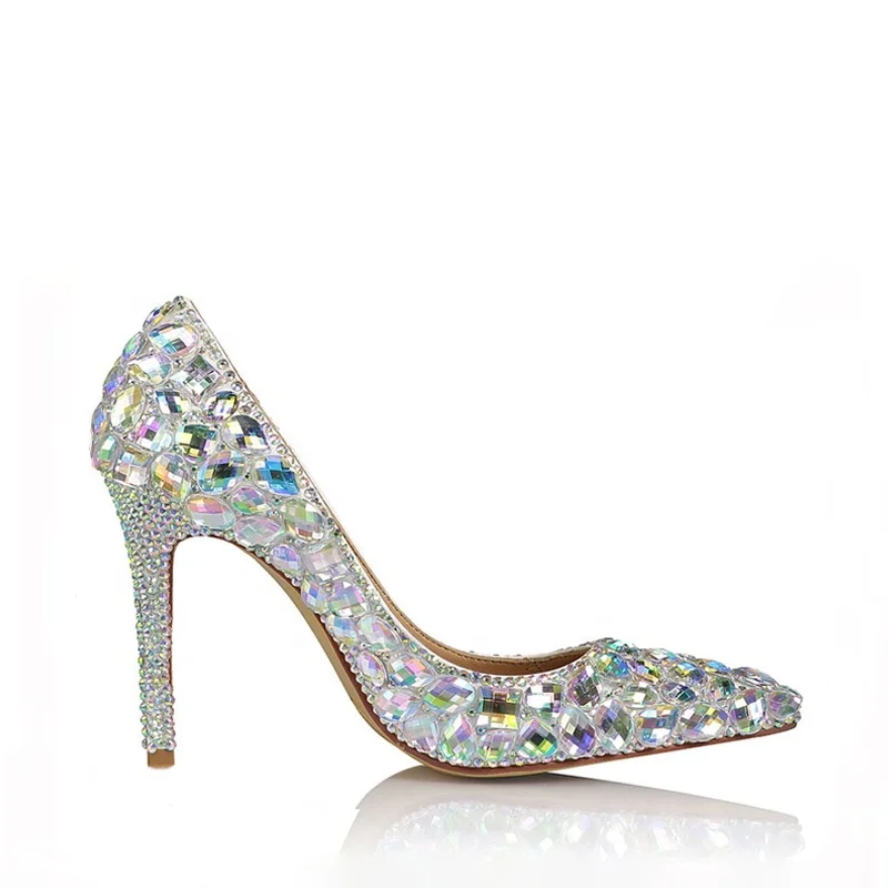 

Custom Rhinestone Shoes High Heels Pointed White Closed Toe Stilletoes High Heeled, Colorful