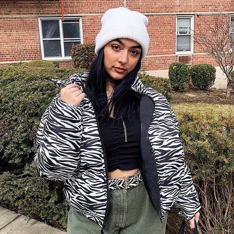 

winter new fashion hot sale zebra striped zipper short jacket coat for womens, Picture shown