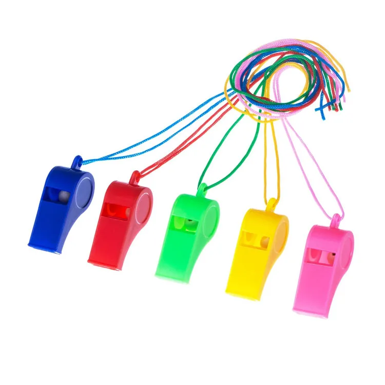 

Sports Party Favor Plastic Whistle Soccer Referee Basketball Apito Whistle With Lanyards For Birthday Baby Shower Party, Blue , yellow , red , pink , green mixed