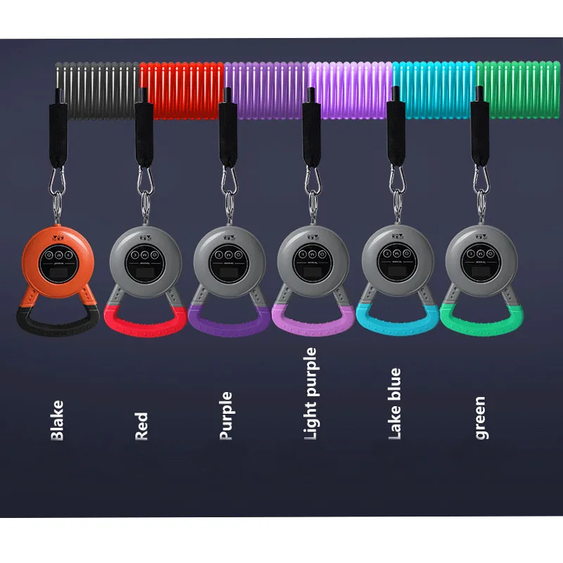 

Multi-colored digital tension cord that displays calories resistance tubes