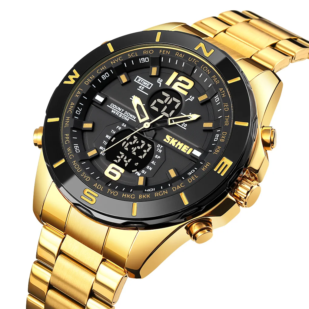 

SKMEI 1670 Digital Quartz Men's Watch Sport 3Time Electronic Countdown Male Stainless Steel Waterproof Chrono Wristwatch Reloj