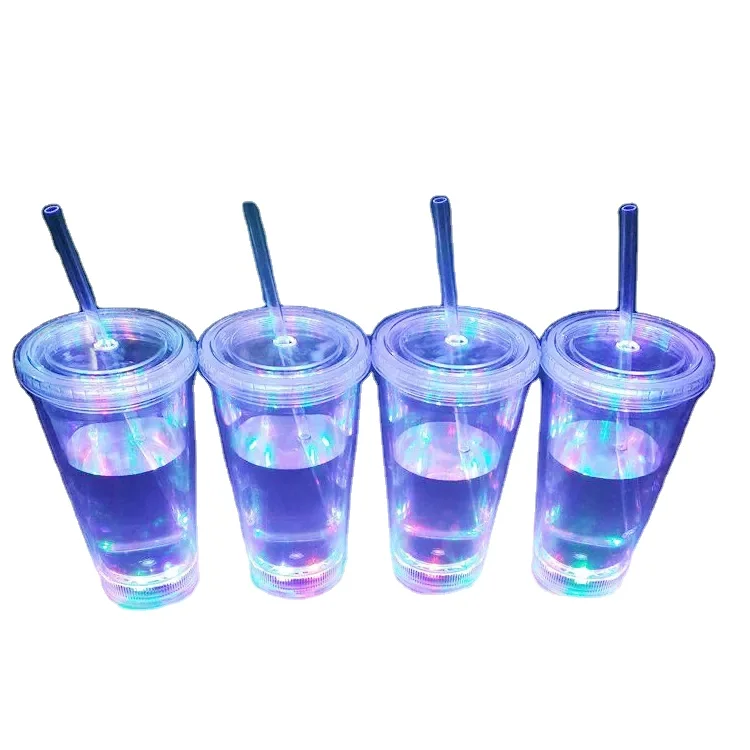 

Multi color LED Double Wall Tumbler with lid straw Party Bar illuminating flash drinkware Light Up LED mug Cups
