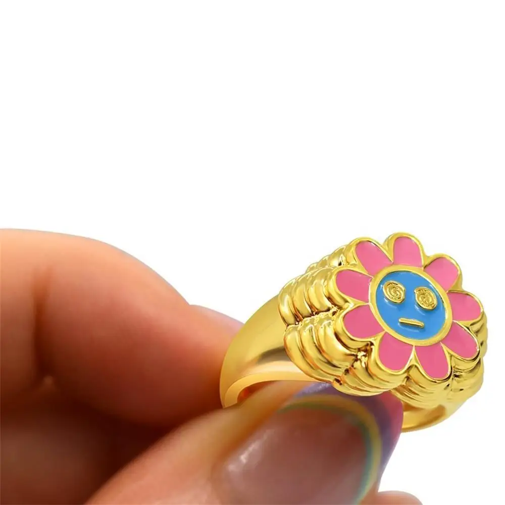 

2021 Fashion Women's New Sun Flower Y2K Copper Plated 18K Gold Color Preserving Index Finger Ring, Like picture
