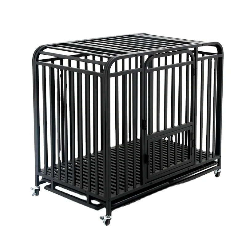 

Black Powder Coated Square Tube Solid Pet Cages Three Doors Dog Cage With Tray