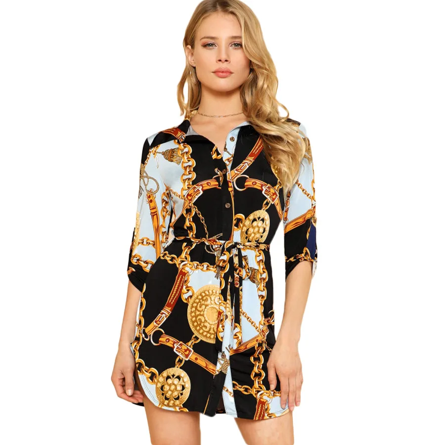 Gold Chain Print Shirt Blouse Women's 