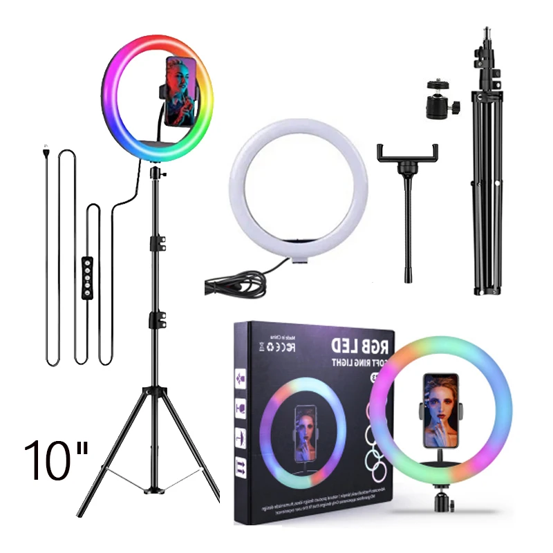 

Factory Supply RGB1 0inch/26cm led selfie ring light with 1.7M tripod stand