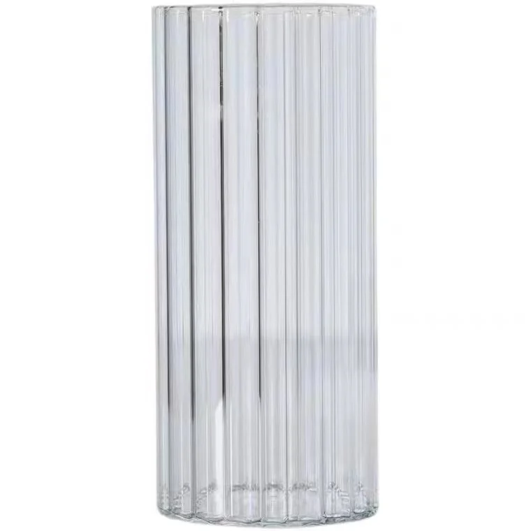 

Customized Cheap Clear Ribbed Borosilicate Tall Glass Cylinder Flower Vase for Home Table Decoration, Customized color