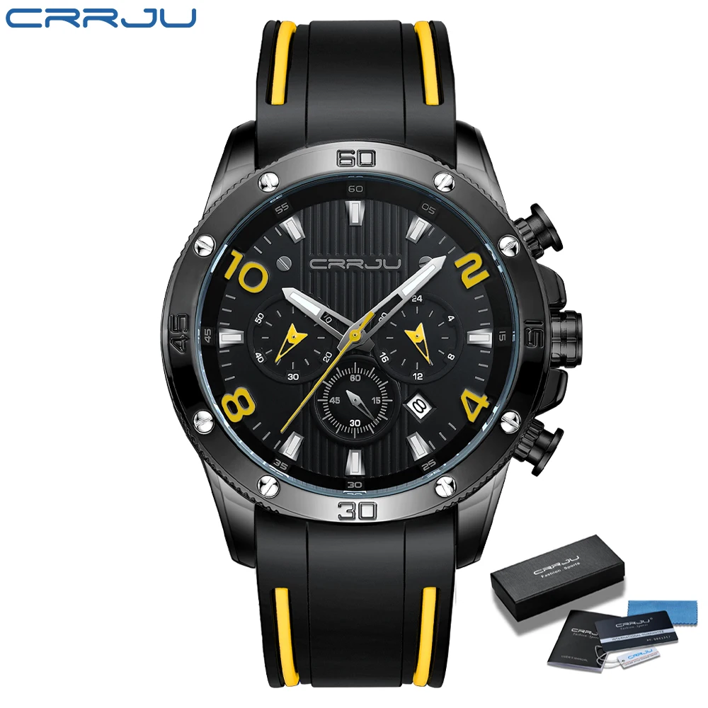 

CRRJU Luxury waterproof causal Chronograph luminous Silicone Band man quartz Watch Montre homme