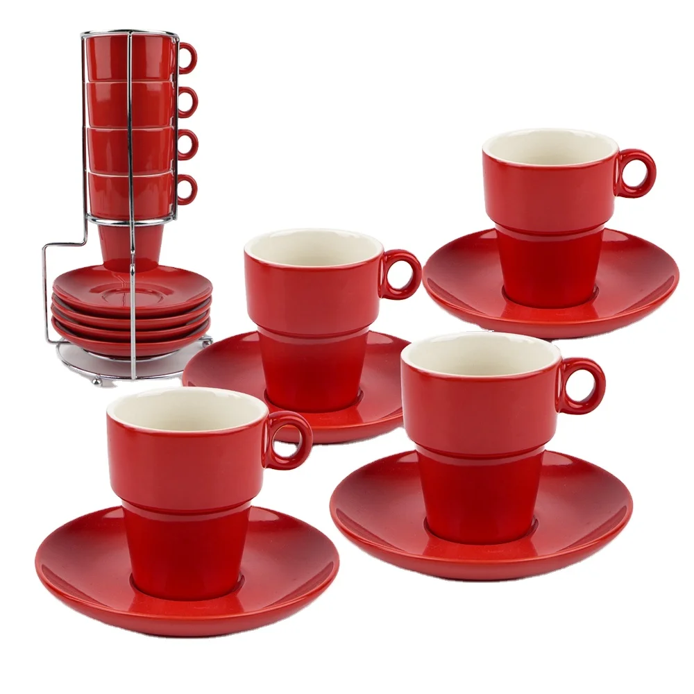 

Set of 4 Ceramic Espresso Coffee Cups and Suacers Sets