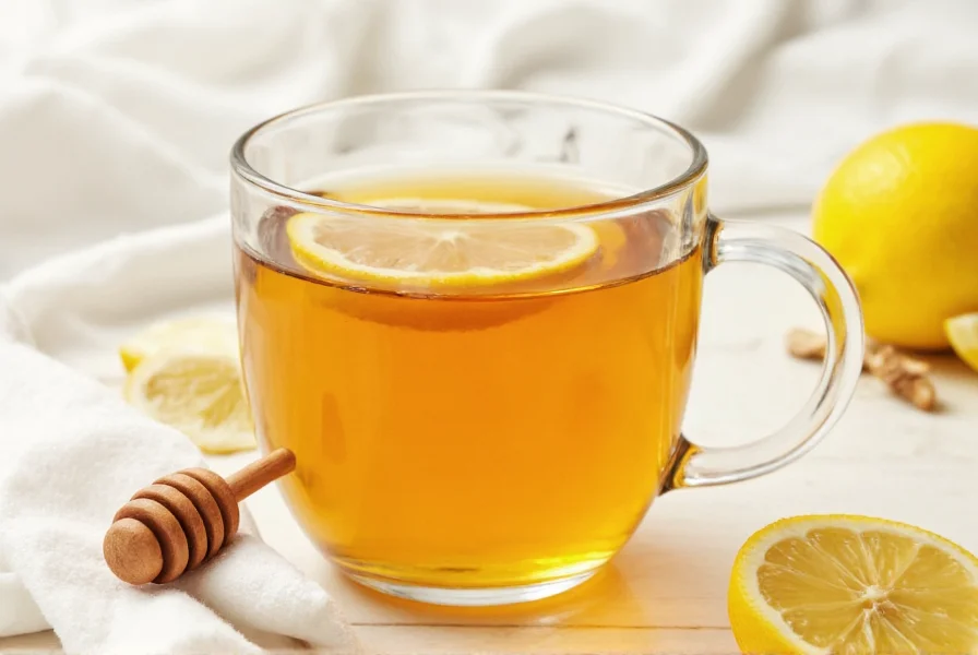 Lemon ginger honey tea ingredients on wooden table