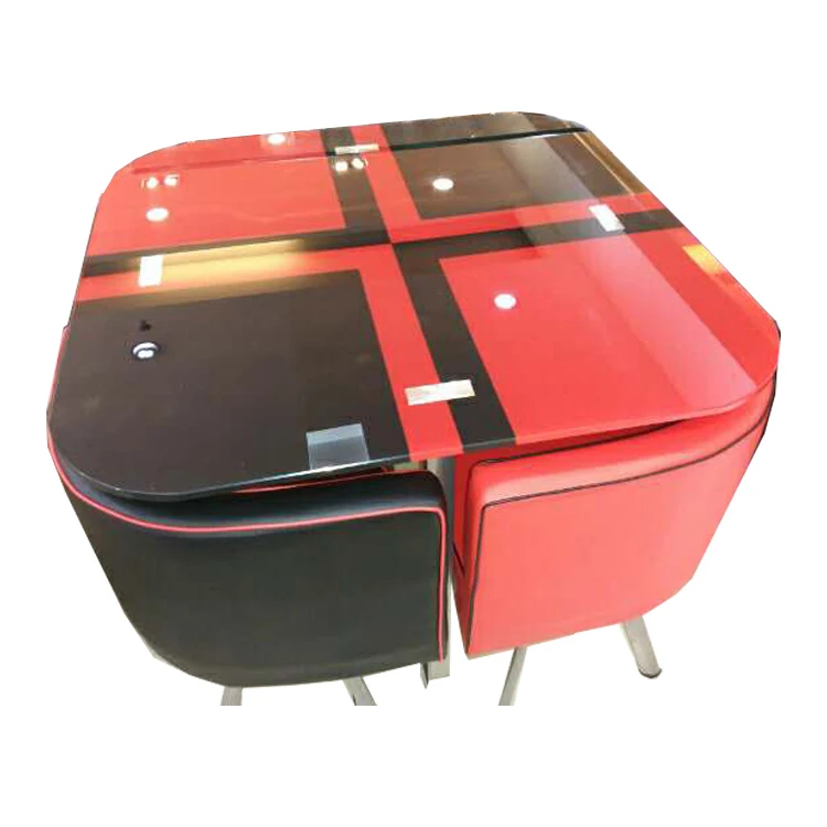 Low Seating Restaurant Table Sets High Gloss Glass Table Dining Table Sets  Chairs Red Colorful American Dining Room Furniture