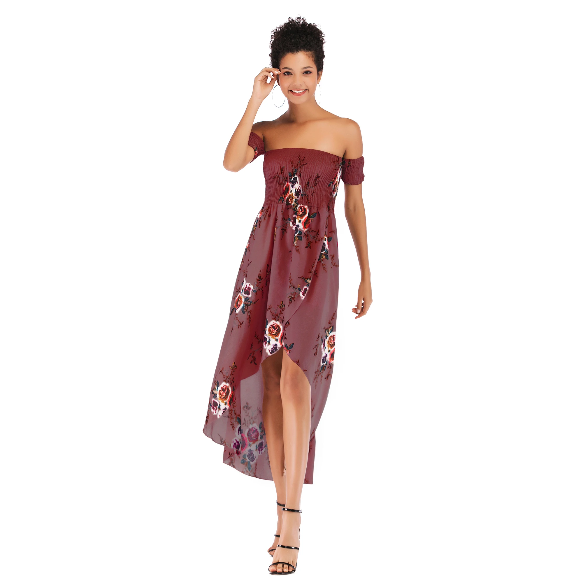 

Long Waist Off Shoulder Ruffle Wrap Classy Dresses For Ladies