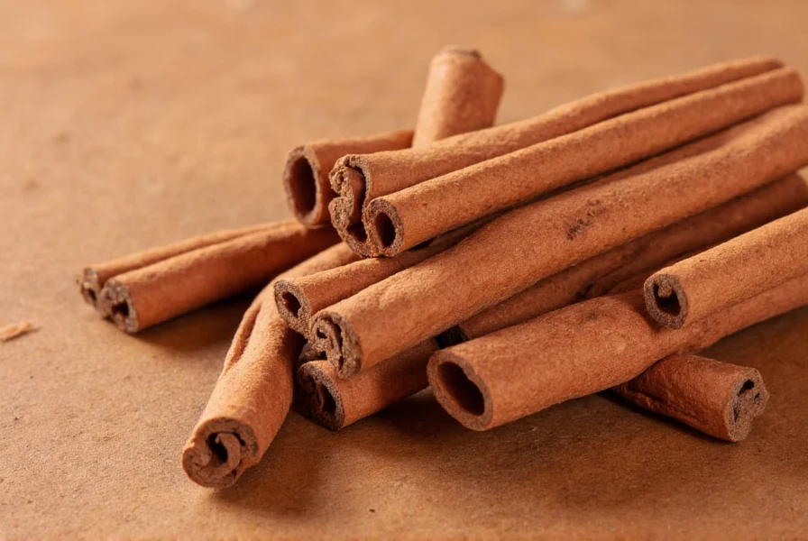 Close-up comparison of Ceylon cinnamon quills versus Cassia cinnamon sticks showing the thinner, multiple-layer structure of Ceylon versus the thicker, single-layer Cassia