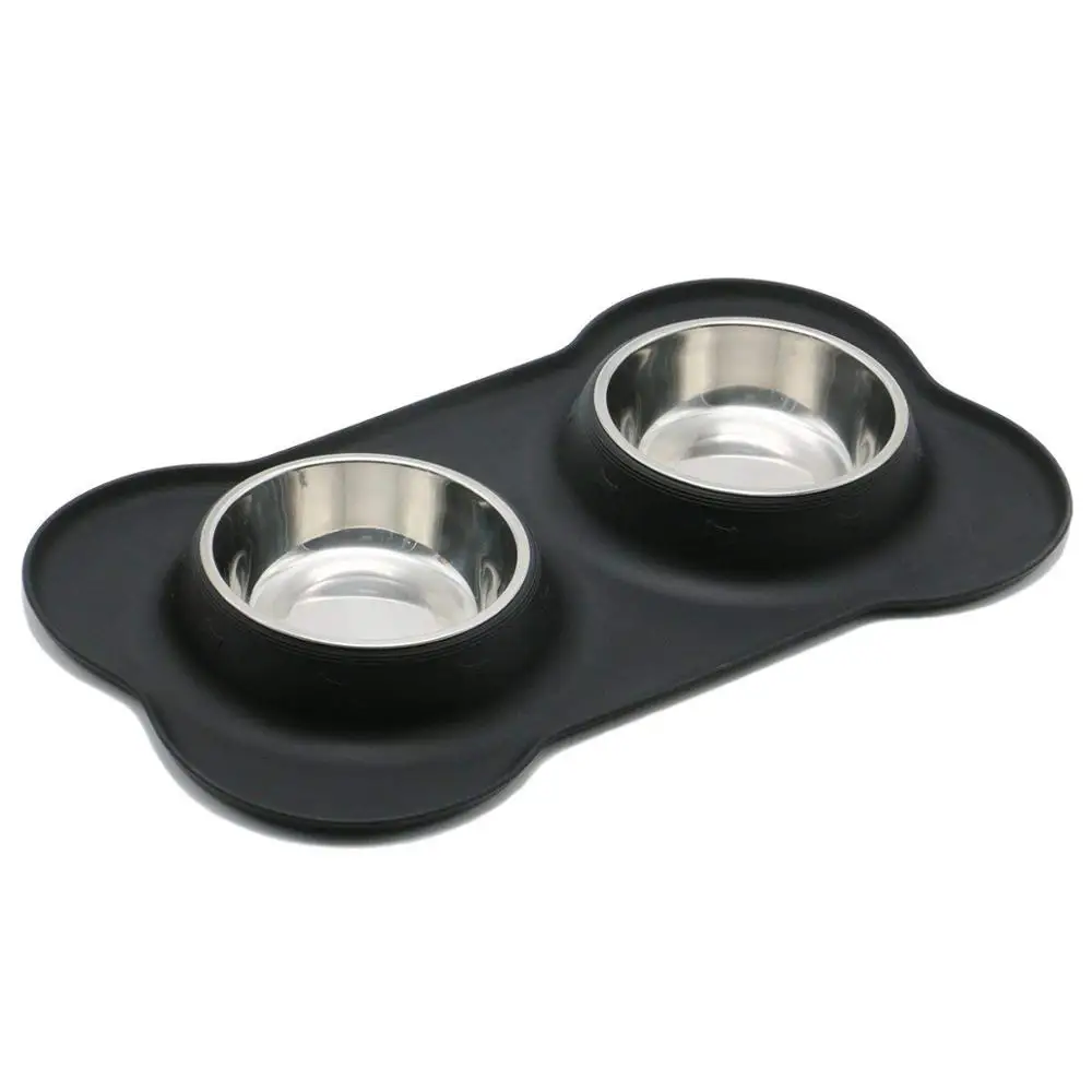 

Practical Dog Bowls Stainless Steel Water and Food Feeder with Non Spill Skid Resistant Silicone Mat for Pets Puppy Small Medi