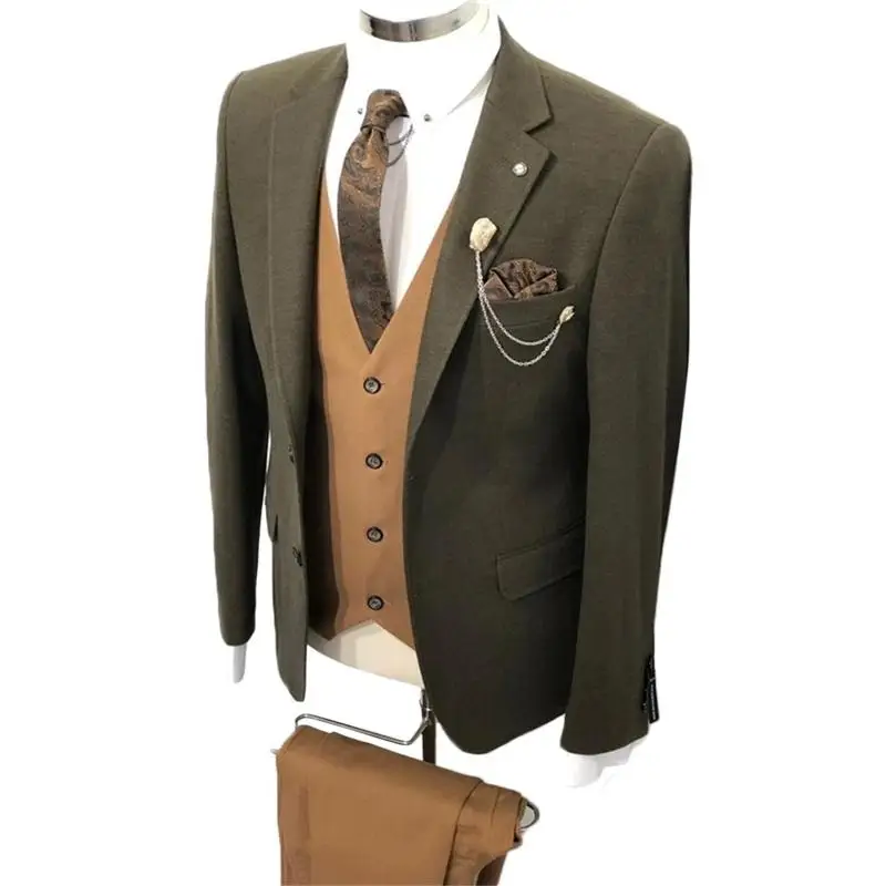 

3 Piece Men Suits Custom Made Lapel Royal Wedding Suits High Quality Handsome Formal Thick Business Coat+Pant+Vest, Same as picture/custom made