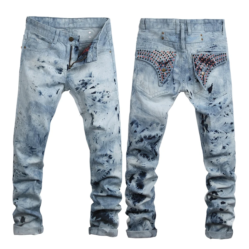 

Latest Model New Brand Blue Bleaching Washing Denim Mens Skinny Jeans