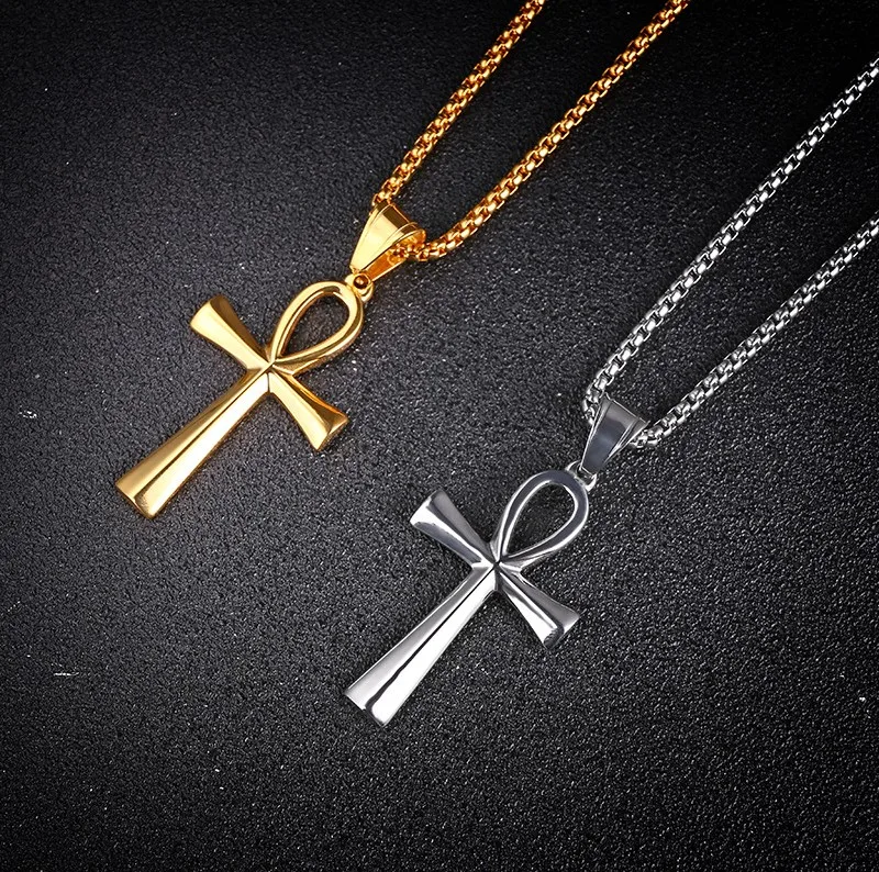 

Vintage Mysterious Ancient Egyptian Talisman Of Life Cross Ankh Stainless Steel Pendant Necklace Jewelry