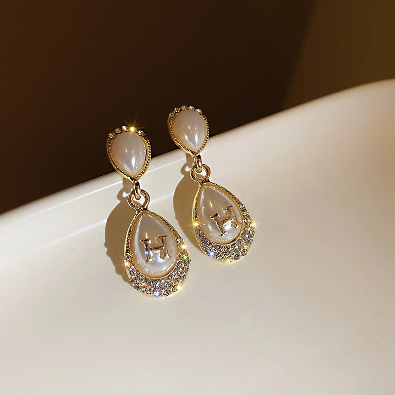 

trendy fashion H drop pearl earrings jewelry