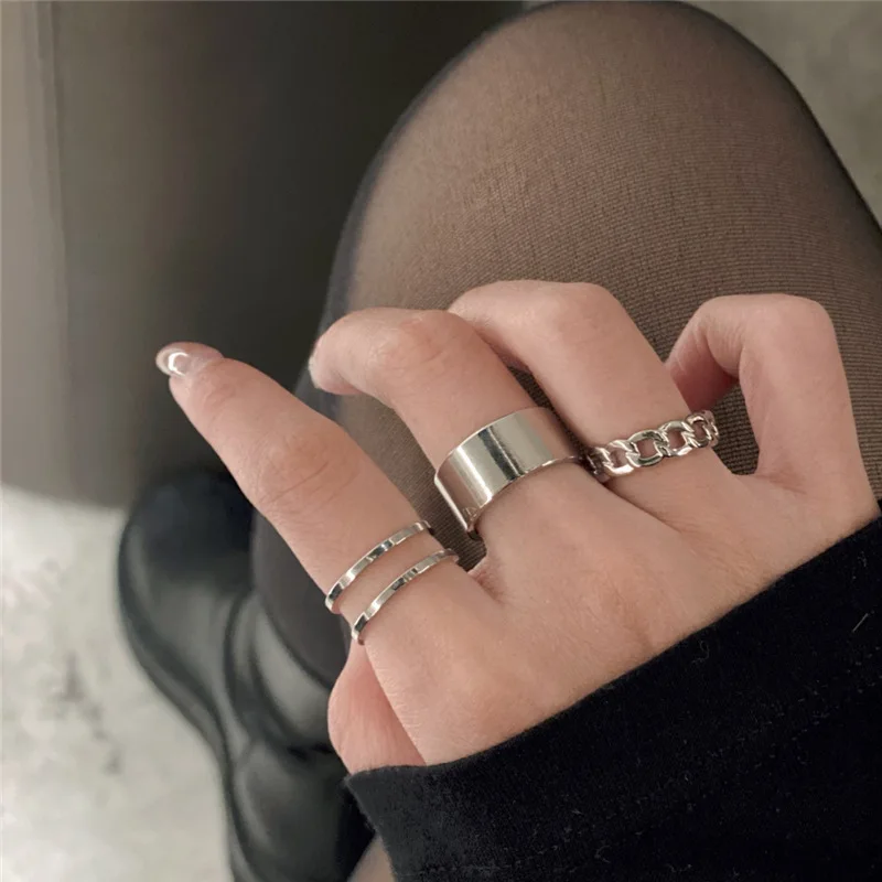 

2021 women's jewelry new stainless steel gold-plated three-piece cuban chain ring, As pic